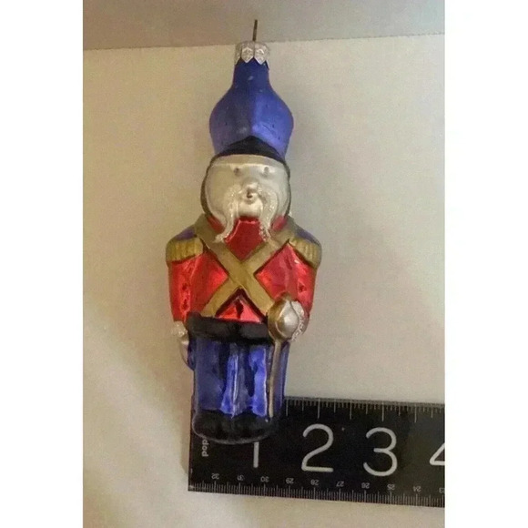 Poland Blown Glass Soldier Nutcracker Backpack Glitter Ornament Christmas Vtg - Picture 6 of 7